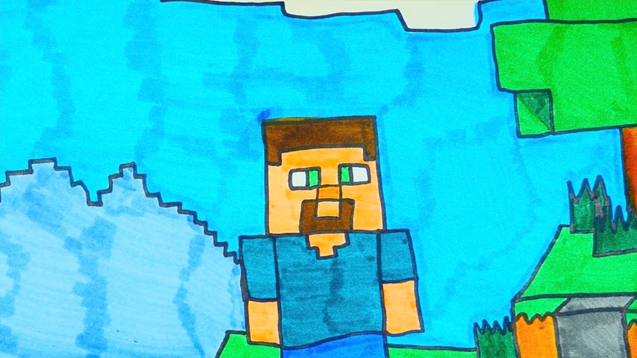 How To Draw Minecraft Characters (Steve) ~ Kids - YouTube