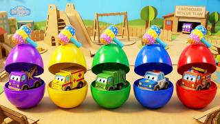 🥚 Hatching Easter Eggs in Cardboard Town! | Rescue Vehicles & Colors Song for Kids