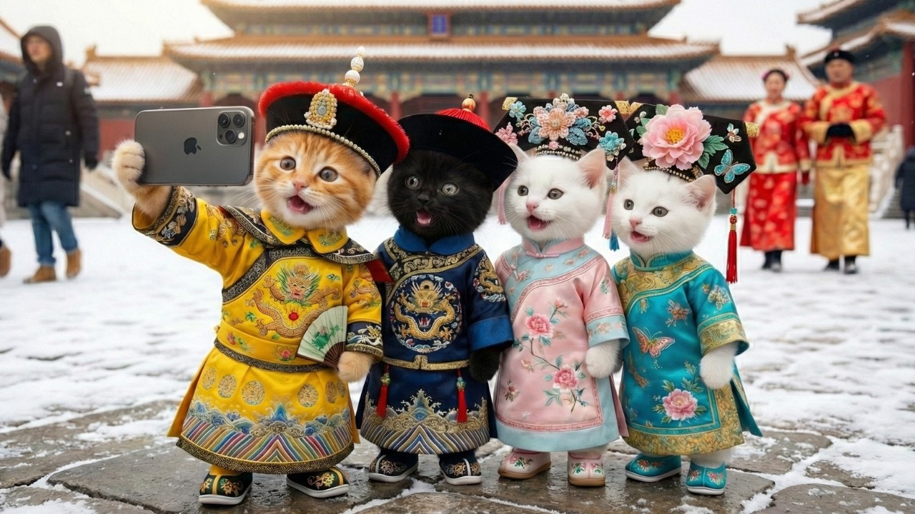 Tiny Kittens Dress in Royal Hanfu at the Forbidden City 🐾👑🏯