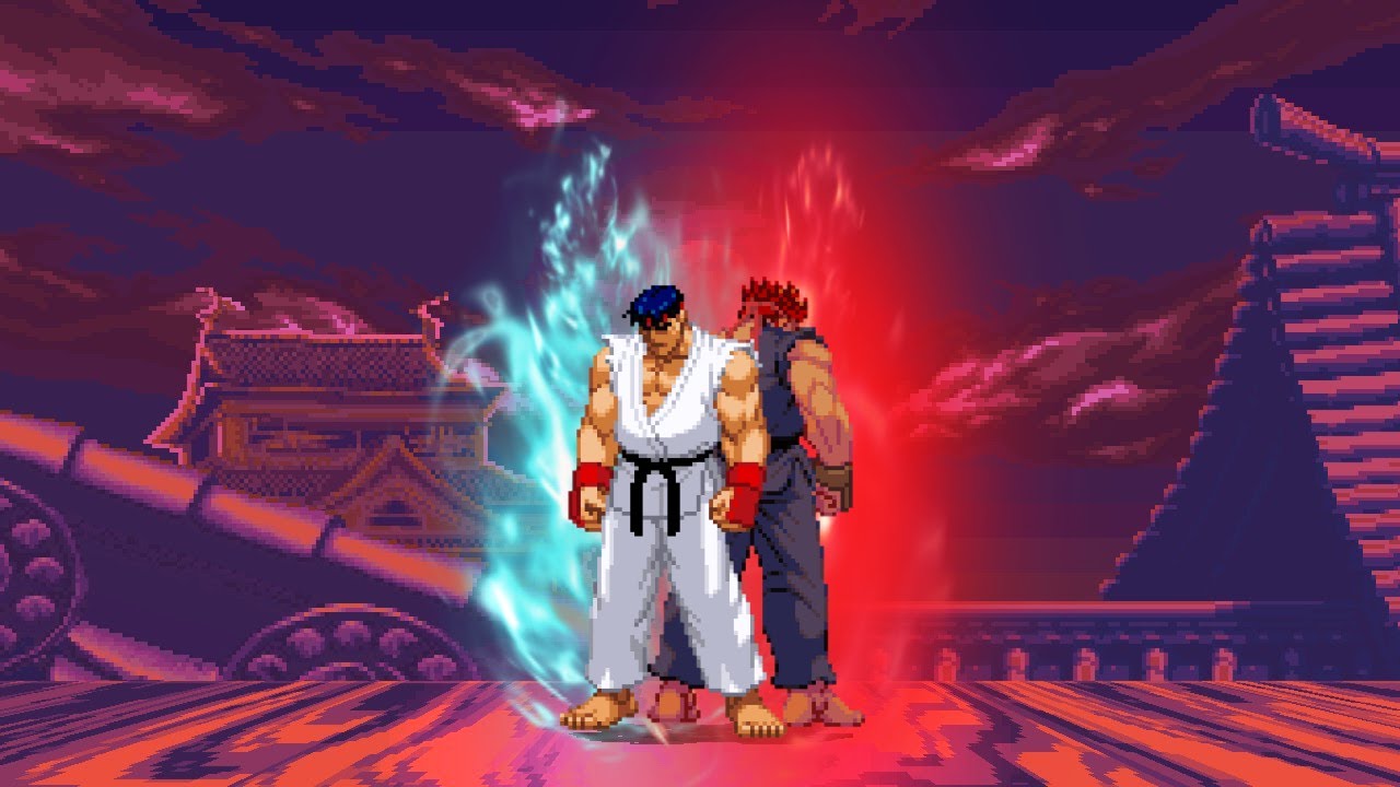 ryu and evil ryu (street fighter and 1 more) drawn by kazumichi