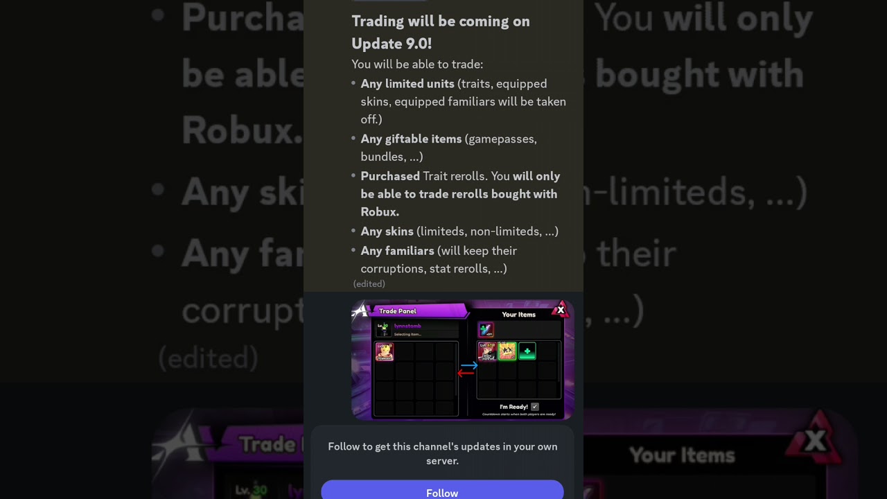 Trading Sneak Anime Vanguard Update 9.0