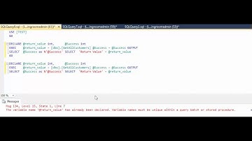 MSSQL  - The variable name @return value has already been declared Variable names must