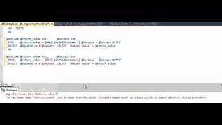 MSSQL  - The variable name @return value has already been declared Variable names must