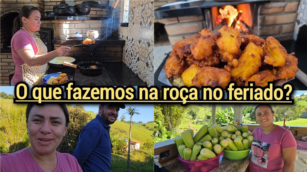 CAFÉ DA MANHÃ NO FOGÃO A LENHA COM BOLINHOS DE MILHO/COLHEITA DO MILHO DA MINHA ROÇA 🙌🏻👏🏻