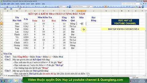 Bài tập Excel cơ bản 6   Đánh giá kiểm tra chất lượng đầu năm