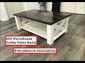 Farmhouse Style Coffee Table Build (Free plans & dimensions in description)