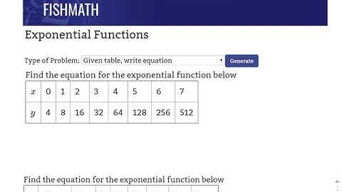 Exponential Functions - Given Table, Write Equation - FishMath.com