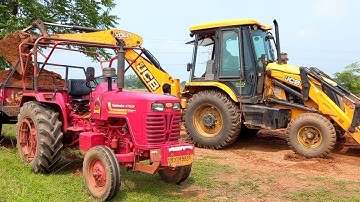 New Jcb 3dx Machine Loading Red Mud In 2 Mahindra Tractors | Jcb Tractor Cartoon Video