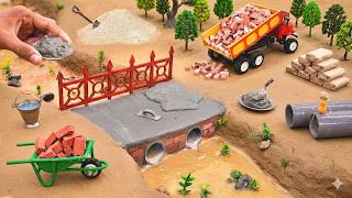 DIY Mini Truck Builds Brick &amp; Metal Railing Bridge | Fun Construction Science Project