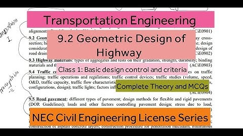 Transportation- Chapter 2 class 1||GEOMETRIC DESIGN OF HIGHWAY||NEC CIVIL ENGINEERING LICENSE SERIES