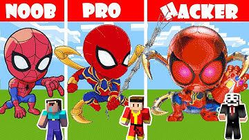 Minecraft Pixel Art NOOB vs PRO vs HACKER ✨ SPIDERMAN HOUSE BUILD CHALLENGE
