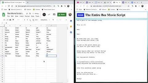 WRITING THE WHOLE BEE MOVIE SCRIPT IN GOOGLE SHEETS! (PART 2) (NOT CLICKBAIT)
