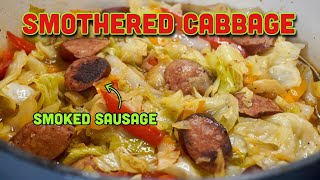 Smothered Cabbage Recipe w/ Smoked Sausage // How to Make Fried Cabbage