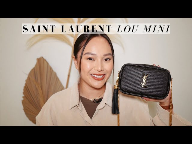 SAINT LAURENT LOU MINI QUILTED CAMERA BAG DEEP MARINE/GOLD NEW