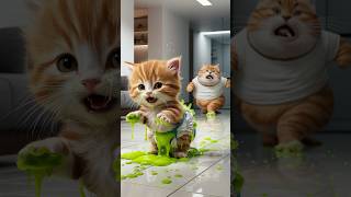🙀❤️Cute kitten has a slime in her diaper !? 🙀🩷#shorts #kitten #cat #cute #catcute