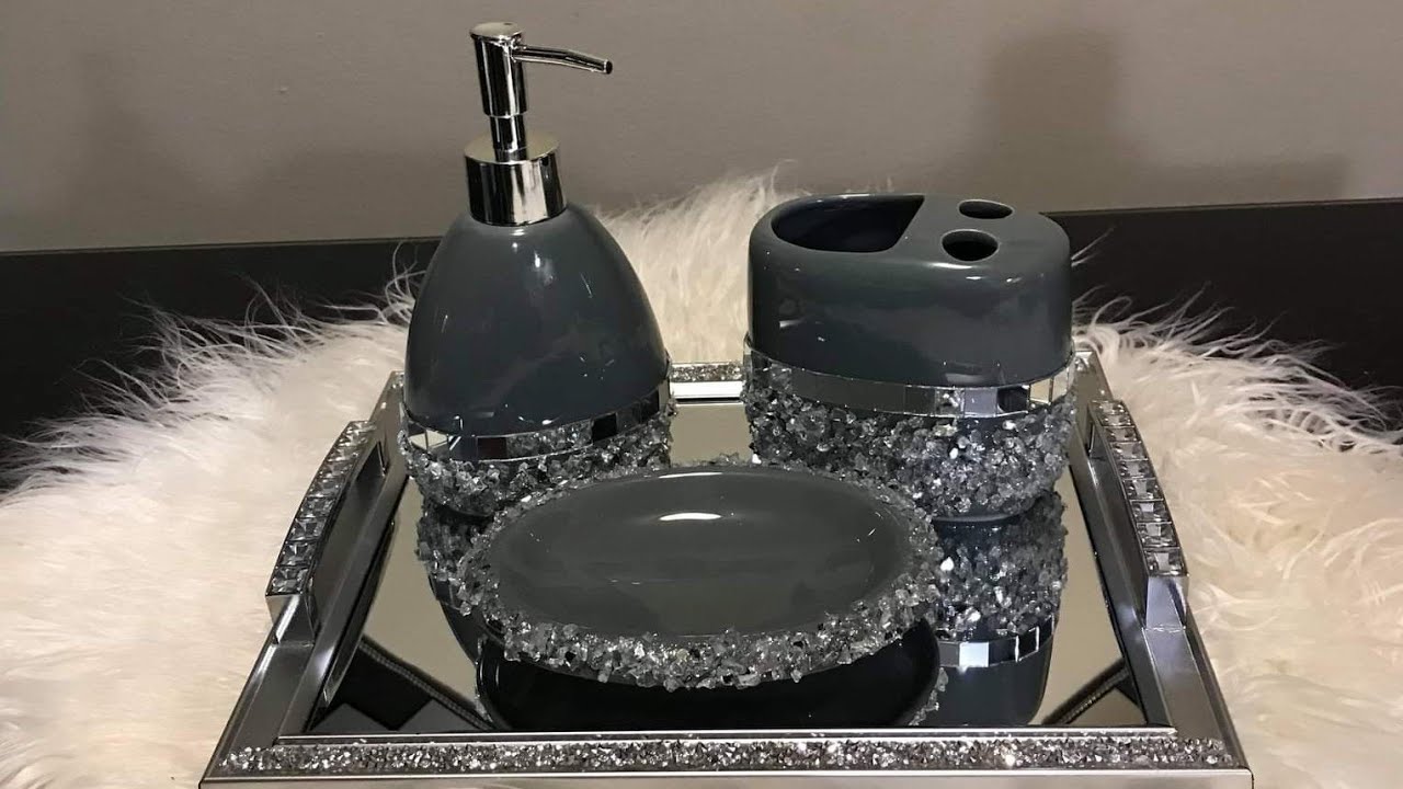 Diy Glam Bathroom Accessories/ Crushed Glass YouTube