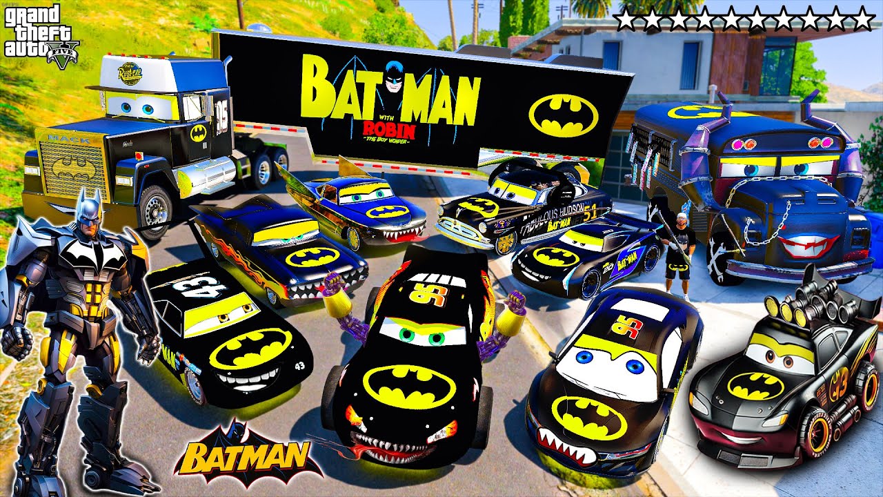 GTA 5 - Stealing TRANSFORMER BATMAN MCQUEEN CARS with Franklin! (Real Life Cars 