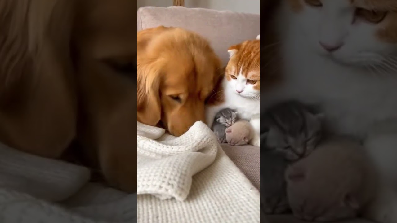 A Gentle Dog Watching Over a Loving Cat Protecting Its Friend 