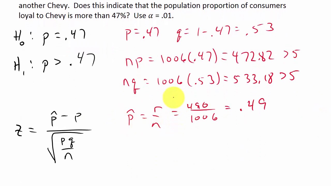 Hypothesis Testing Proportion p Right Tailed P-Value Method