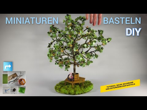 Tutorial: Mini-Baum, Baumbank, Osterkörbchen basteln/DIY: craft a mini tree, treebench, easterbasket