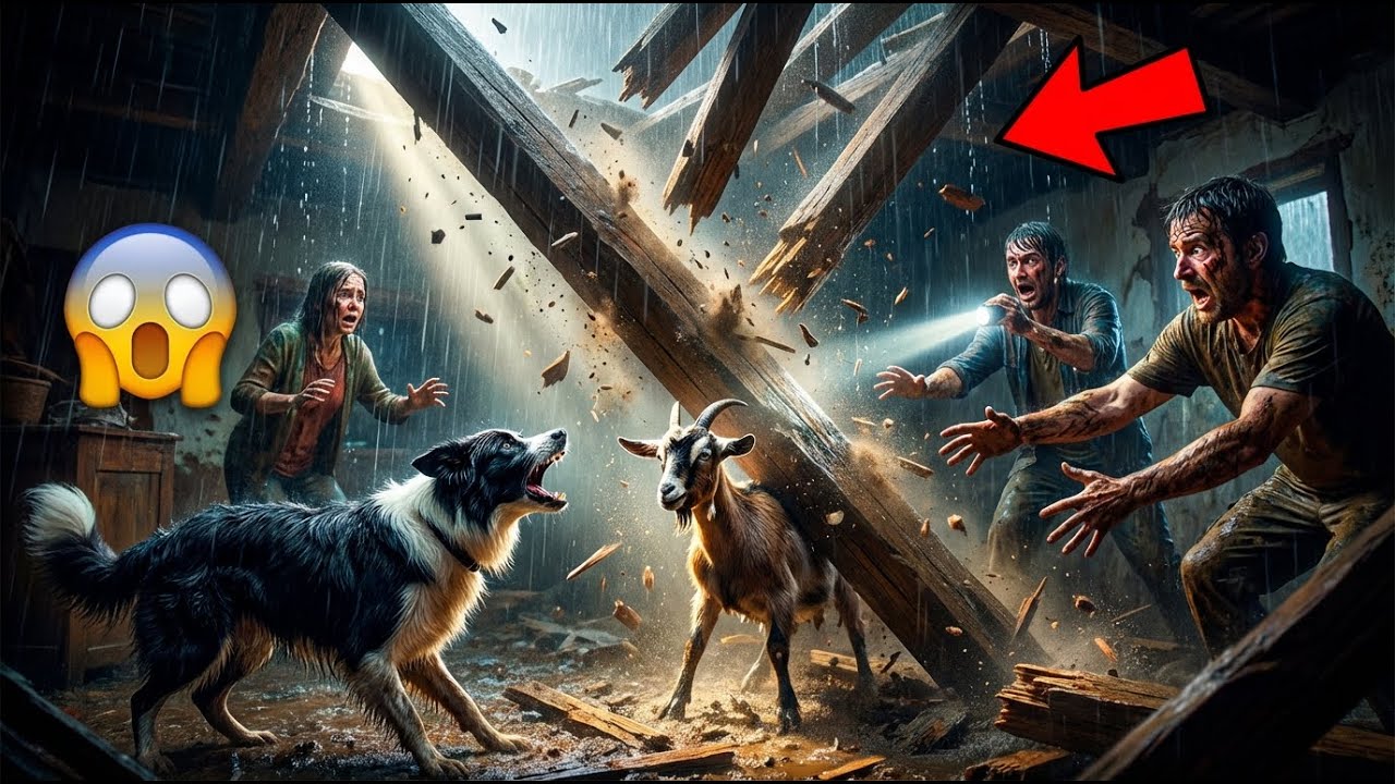 Smart Dog Alerts Family to Save Goat from Collapsing Roof Disaster 😱🐕🐐