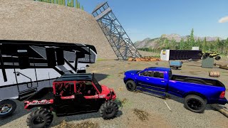 Huge storm destroys buildings and tower while camping | Farming Simulator 22
