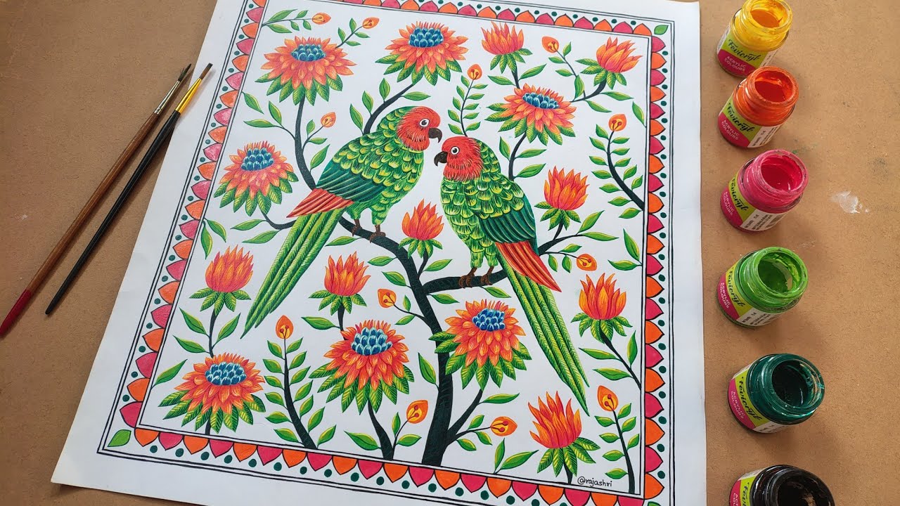 Colorful Parrots Painting 🖌️🎨| Wall Decoration Art | Parrot Painting in Acrylic Colours | Morden Art