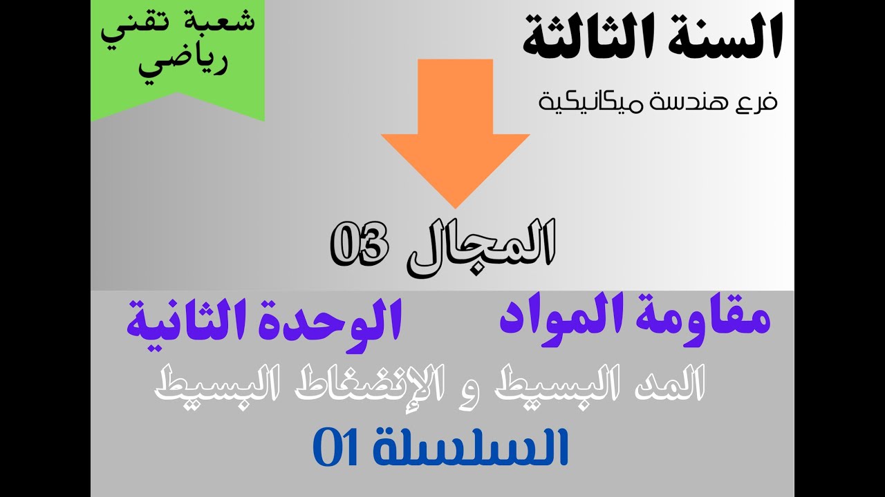 الثالثه تقني رياضي : فرع هندسة ميكانيكية : مقاومة المواد الوحدة 02 المد والإنضغاط البسيط السلسلة  01