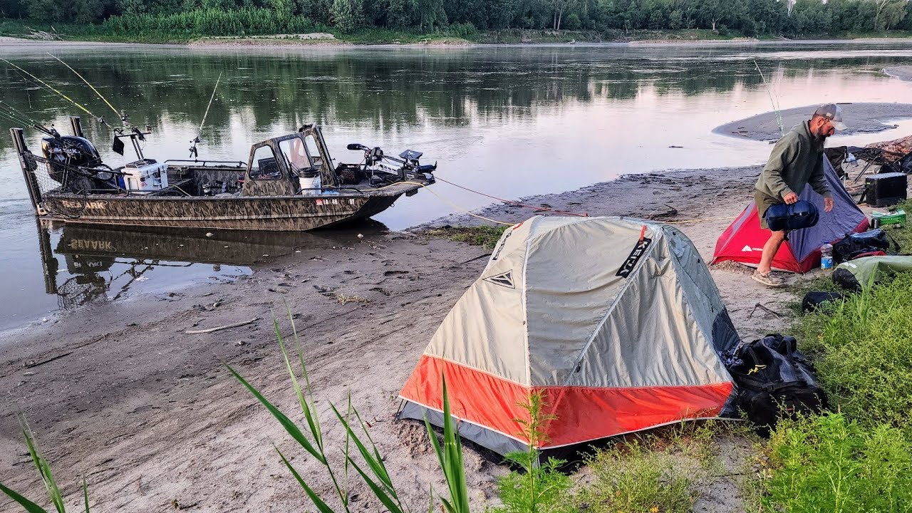 Sandbar Camping for BIG FISH!! (River Fishing and Cooking)