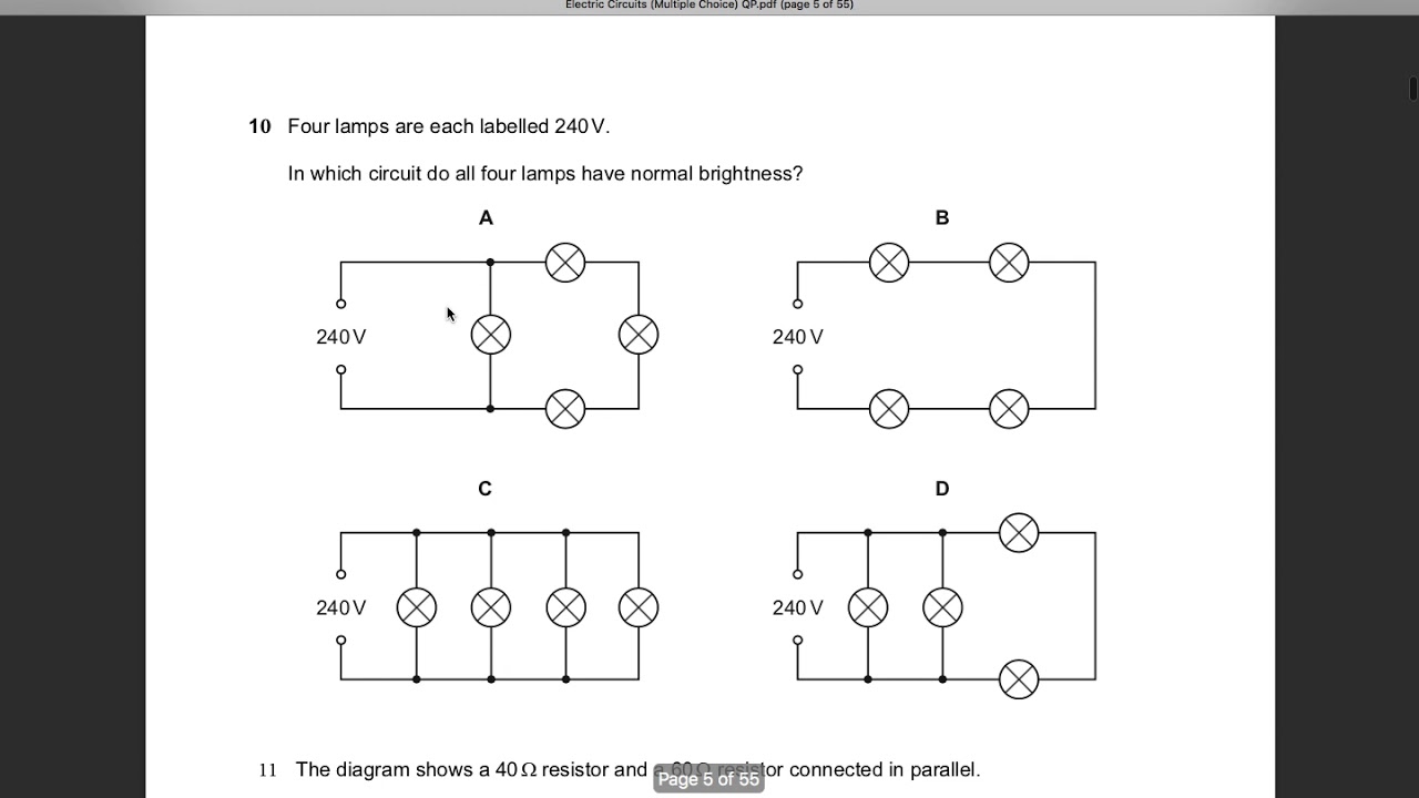 Physics IGCSE Electricity Multiple Choice question and answer (part 1