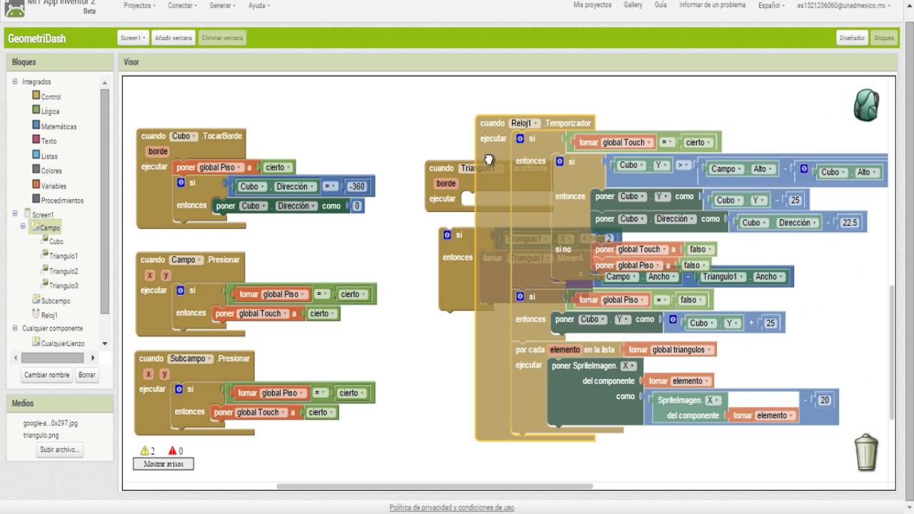 Loop Geometry Dash en AppInventor