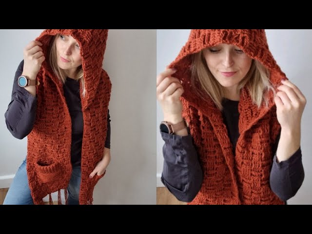 CROCHET EASY HOODED SHAWL/WRAP/CAPE  Crochet The Scarlet Shawl Beginner  Tutorial & Free Pattern 