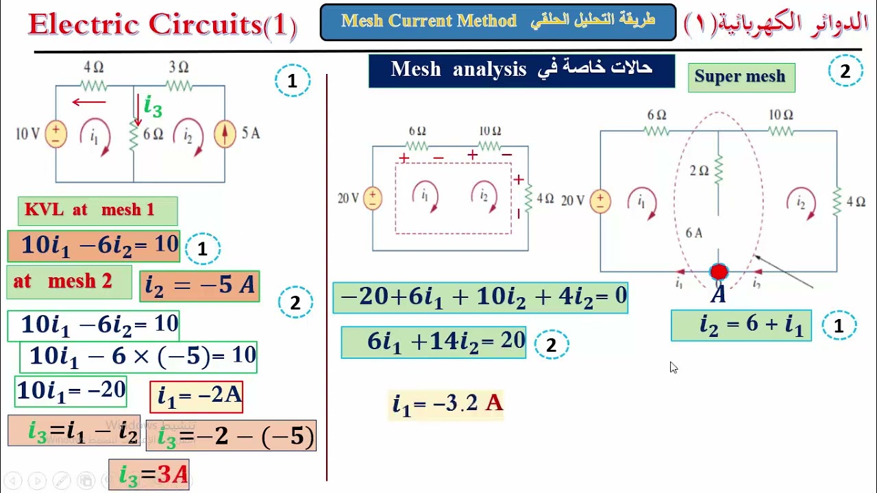 دورة تحليل الدوائر الكهربائية(15)|الحالات الخاصة في التحليل الحلقي Mesh Analysis : special Case