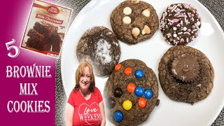 BROWNIE MIX COOKIES 5 WAYS | Easy 4 Ingredient Cookies using Brownie Box Mix