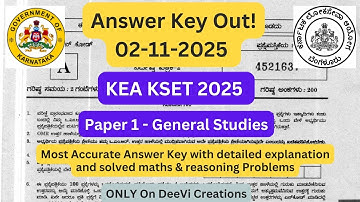 KEA KSET 2025 Paper 1 Answer Key | General Studies | Karnataka State Eligibility Test 2025