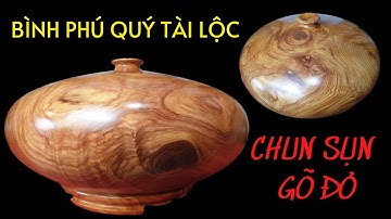 Bình Phú Quý Tài Lộc Gỗ Gõ Đỏ Vân Chun Sụn Tuyệt Đẹp 27x47cm