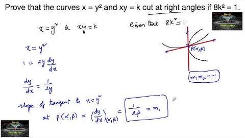 Prove that the curves x = y² and xy = k cut at right angles if 8k² = 1
