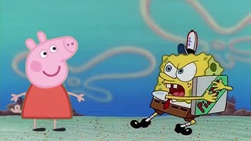 Peppa pig trying to get a pizza from Spongebob | spongebob meme