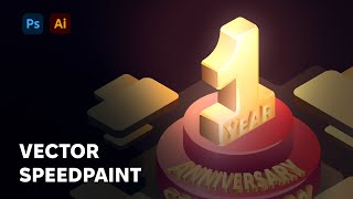 1 Year Anniversary | Isometric Vector Speedpaint in Illustrator