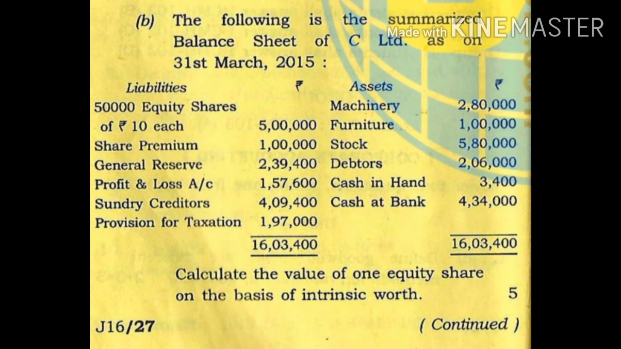 Solved Question (Valuation of Share) Intrinsic method/net asset Method