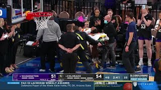 Sadler Taken Off On STRETCHER After Knocked Over By OWN TEAMMATE Accidentally | Pac-12 Tournament