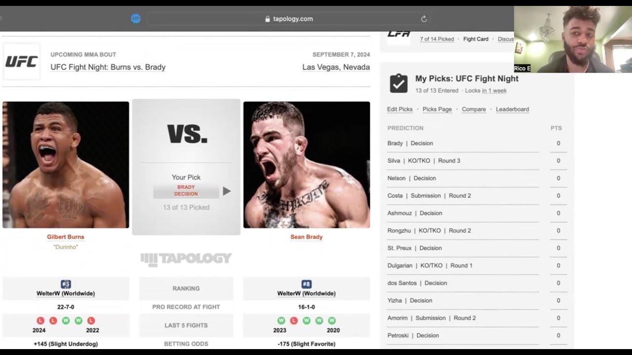 UFC Fight Night 242: Burns vs Brady Predictions