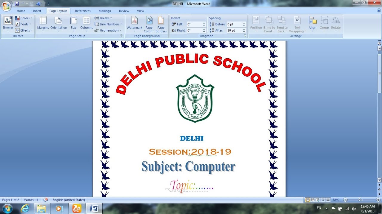 Cover Page Design In Microsoft Word How To Make A Front Page Of School