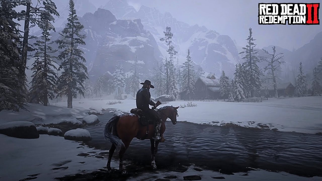 Riding Through The Snow Across The Frozen Mountains of RDR2 | Relaxing Ambience