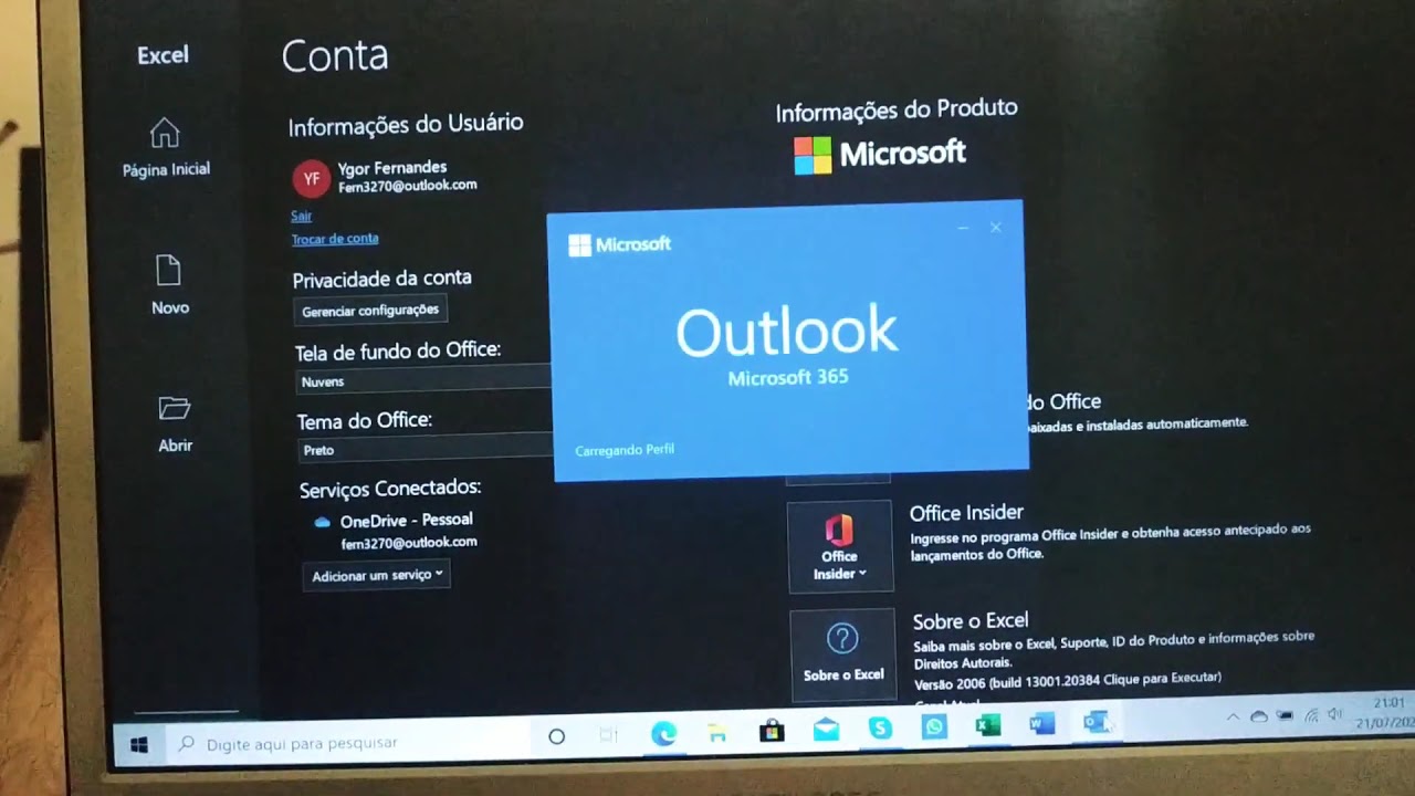 Como deixar o Outlook ou Excel no tema escuro ou preto