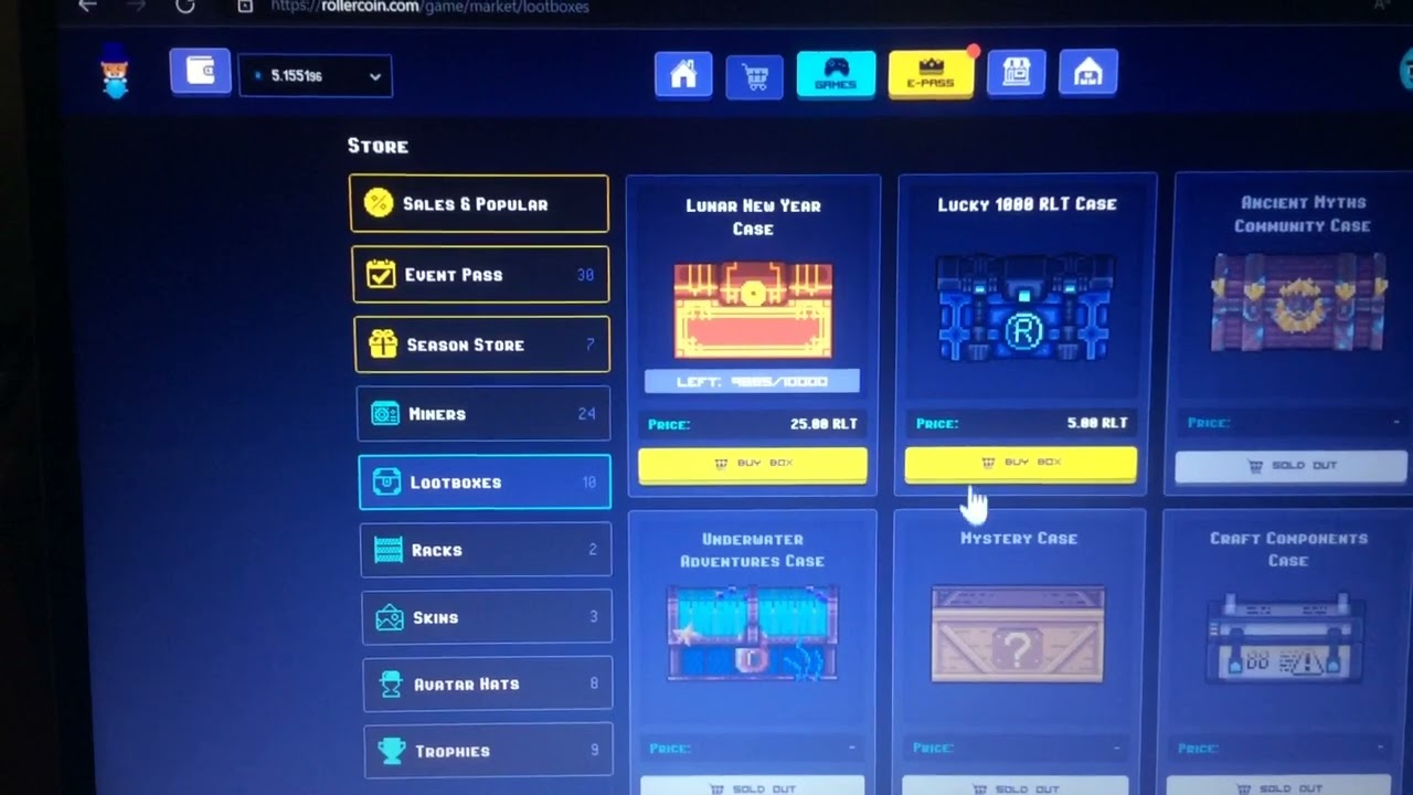 ROLLERCOIN,season 6 , opened 1 Lunar New Year Case and 2 Lucky 1000 RLT cases