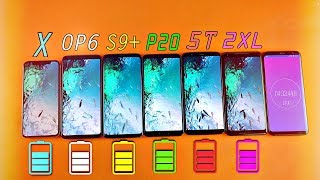 OnePlus 6 vs iPhone X vs S9 Plus vs P20 Pro vs OnePlus 5T vs Pixel 2 XL - Battery Drain Test