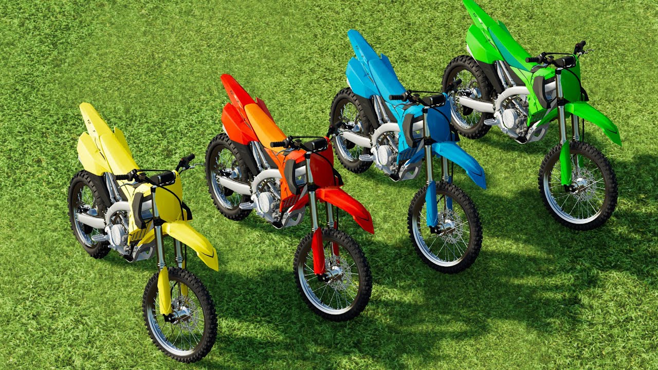 MOTORCYCLES OF COLORS WITH JCB LOADER! MOTOCROSSING FARMING SIMULATOR