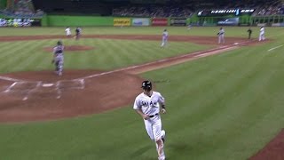 BOS@MIA: McGehee drives in a run with a groundout