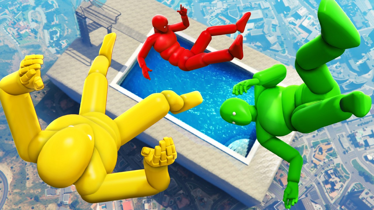 GTA 5 Active Ragdoll Dude Massive Water Pool Ragdolling and Jumps